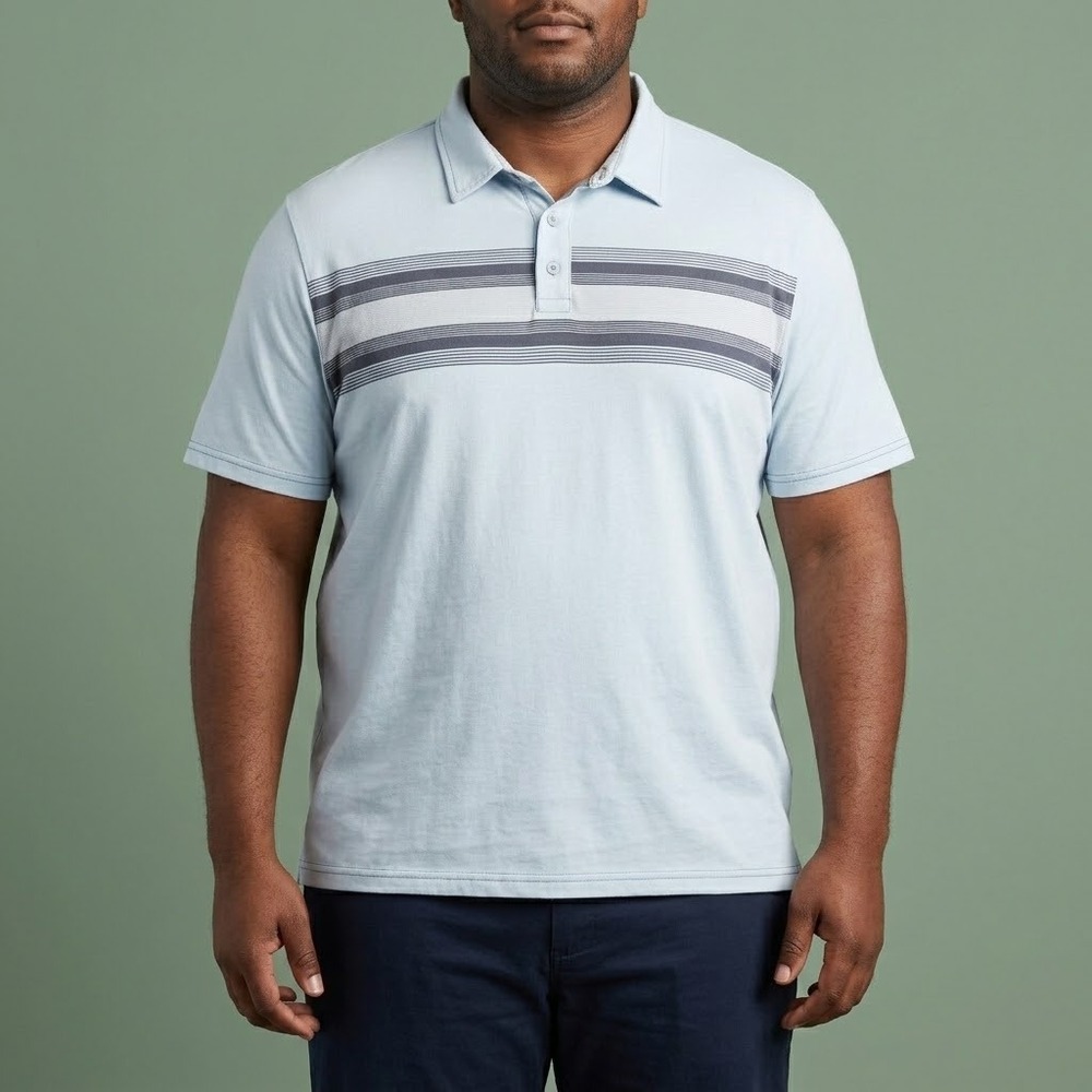 Flag & Anthem Madeflex Polo Shirt Mens XXL Light Blue Striped Golf SS